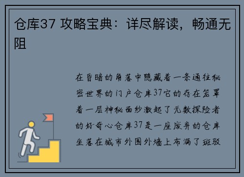 仓库37 攻略宝典：详尽解读，畅通无阻